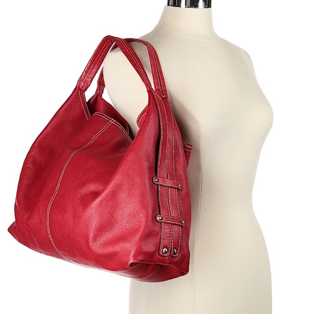 Cold water creek red leather tote bag